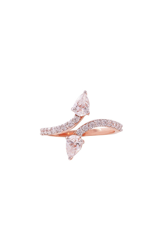 Rose Gold Finish Pear-Shaped Cubic Zirconia Ring In sterling Silver