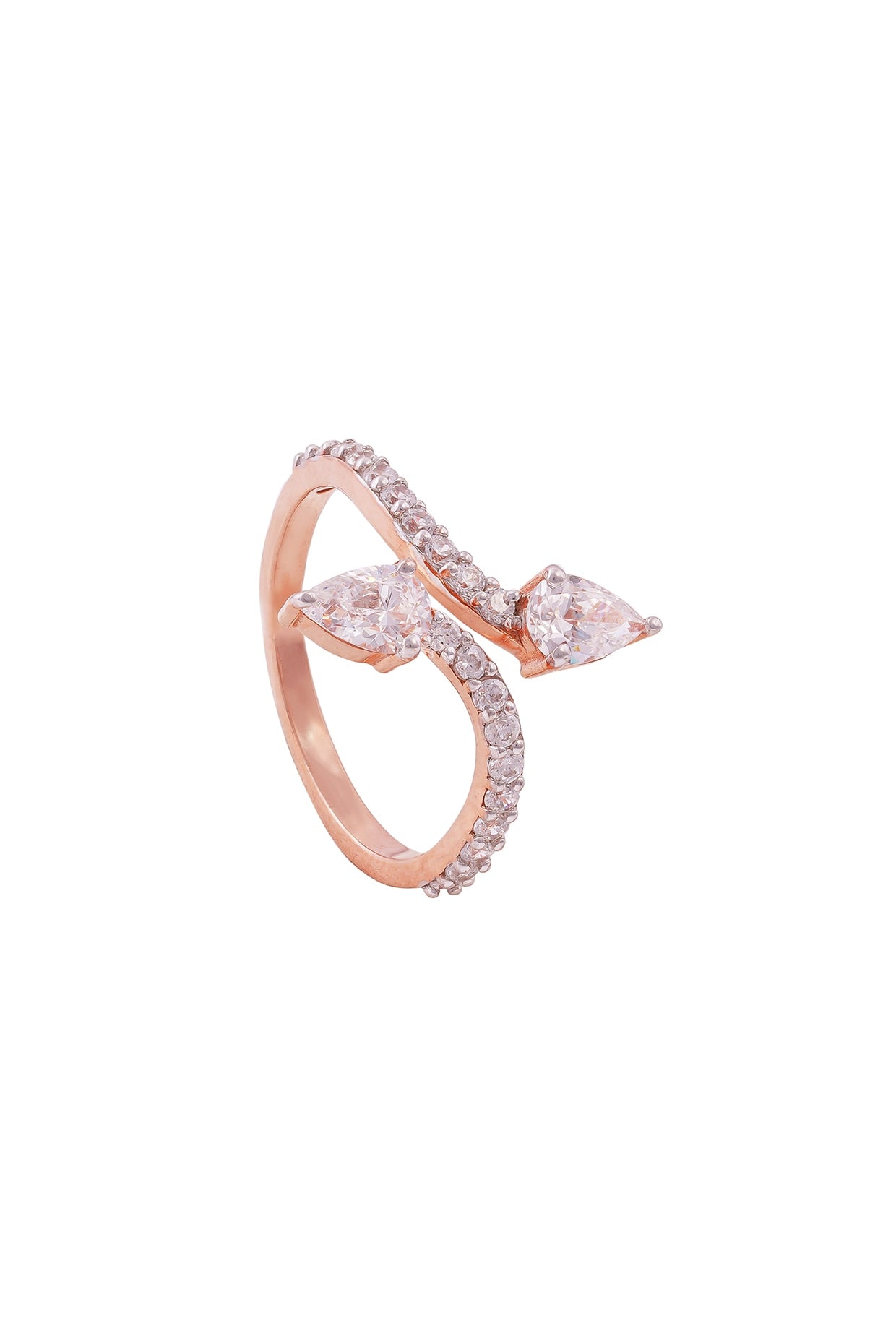 Rose Gold Finish Pear-Shaped Cubic Zirconia Ring In sterling Silver