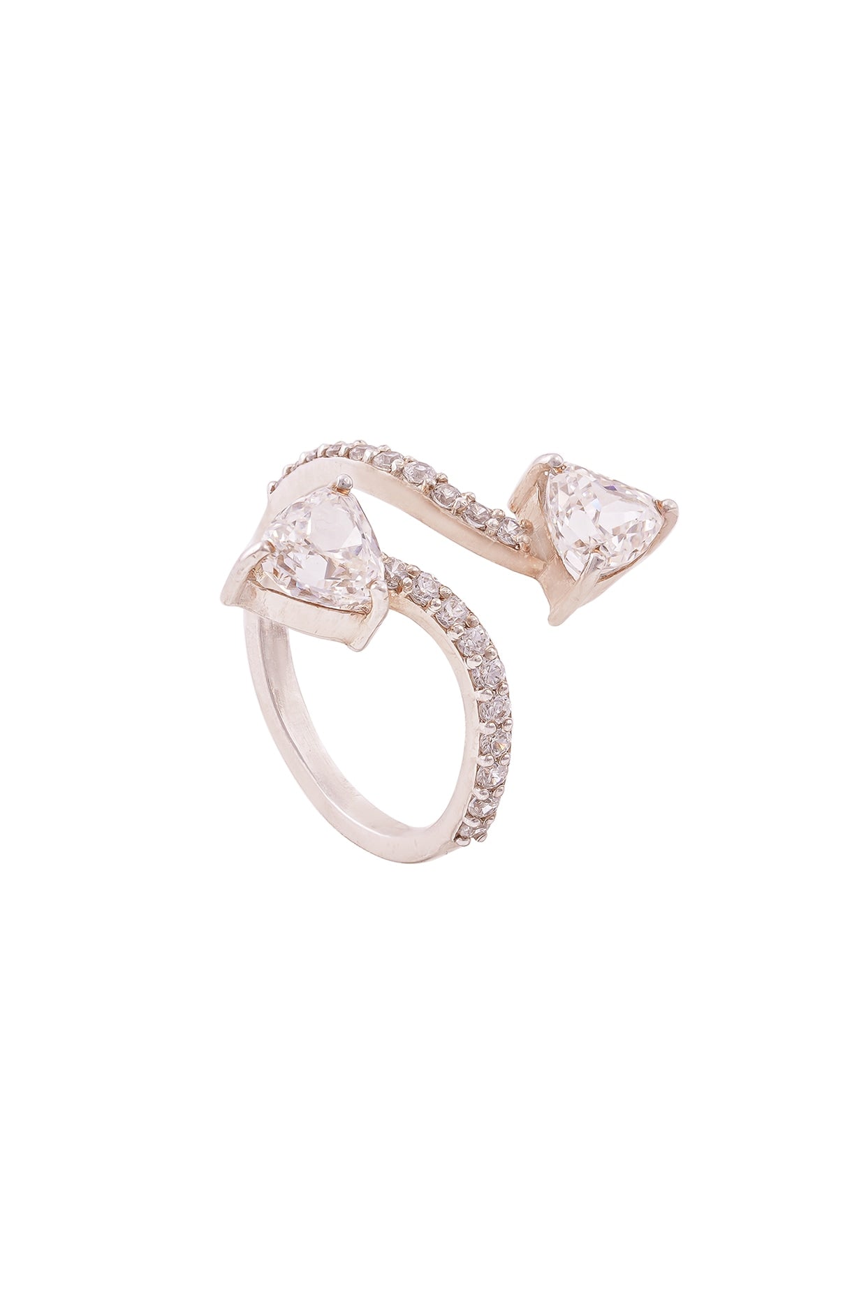 White Rhodium Finish Trillion-Shaped Cubic Zirconia Ring In sterling Silver