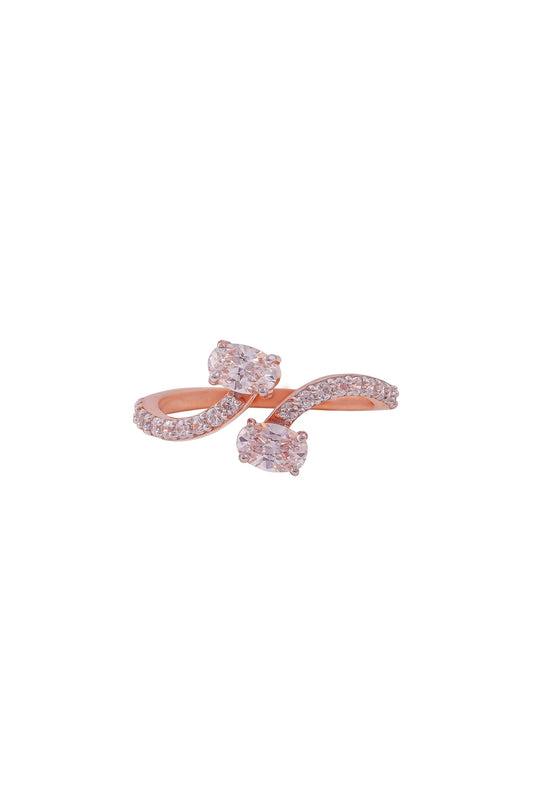 Rose Gold Finish Oval-Shaped Cubic Zirconia Ring In sterling Silver