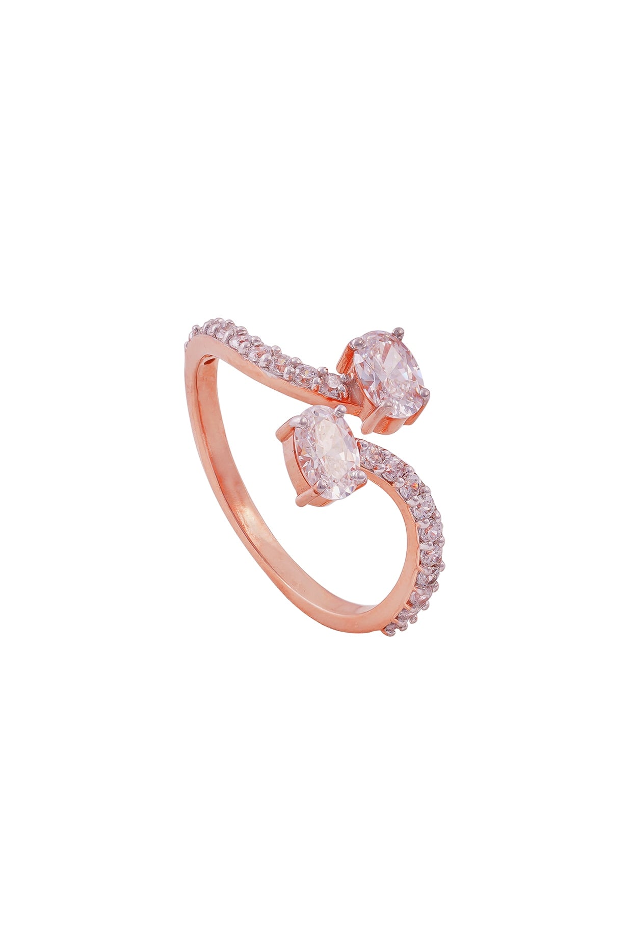 Rose Gold Finish Oval-Shaped Cubic Zirconia Ring In sterling Silver