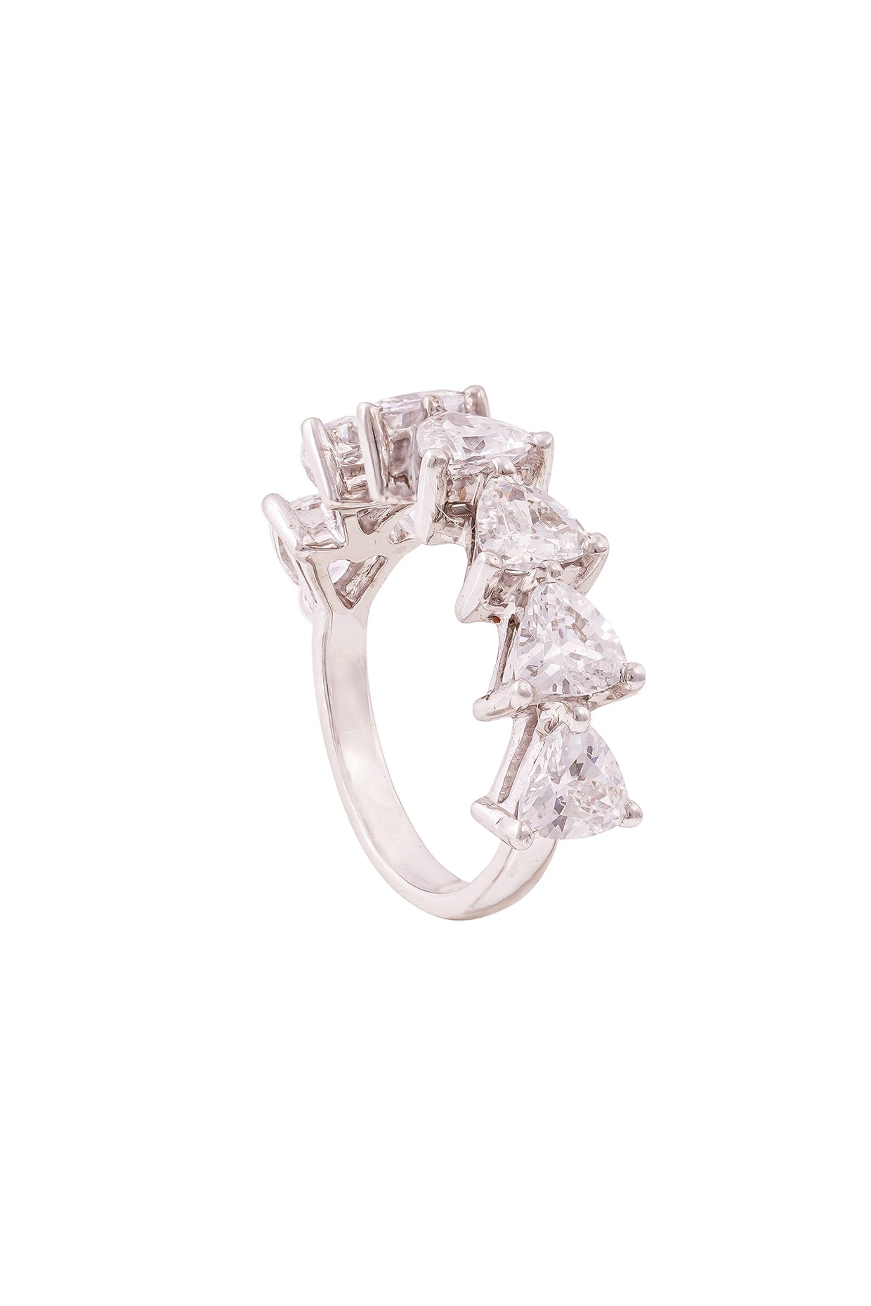 White Rhodium Finish Cubic Zirconia Ring In Sterling Silver