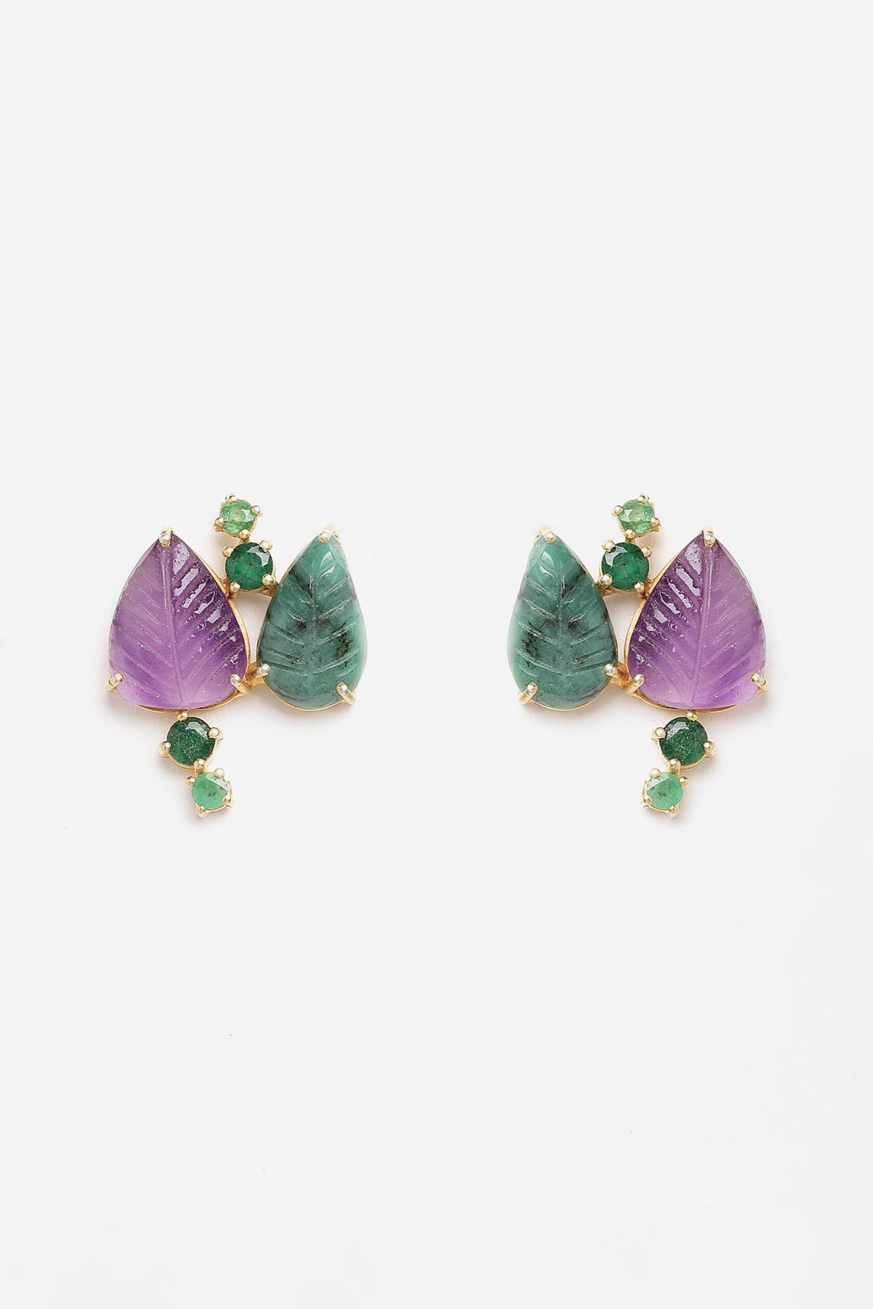 Gold Finish Carved Emerald Dangler Earrings In Sterling Silver