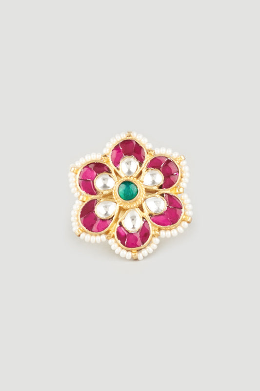 Gold Plated Kundan Polki Meenakari Ring