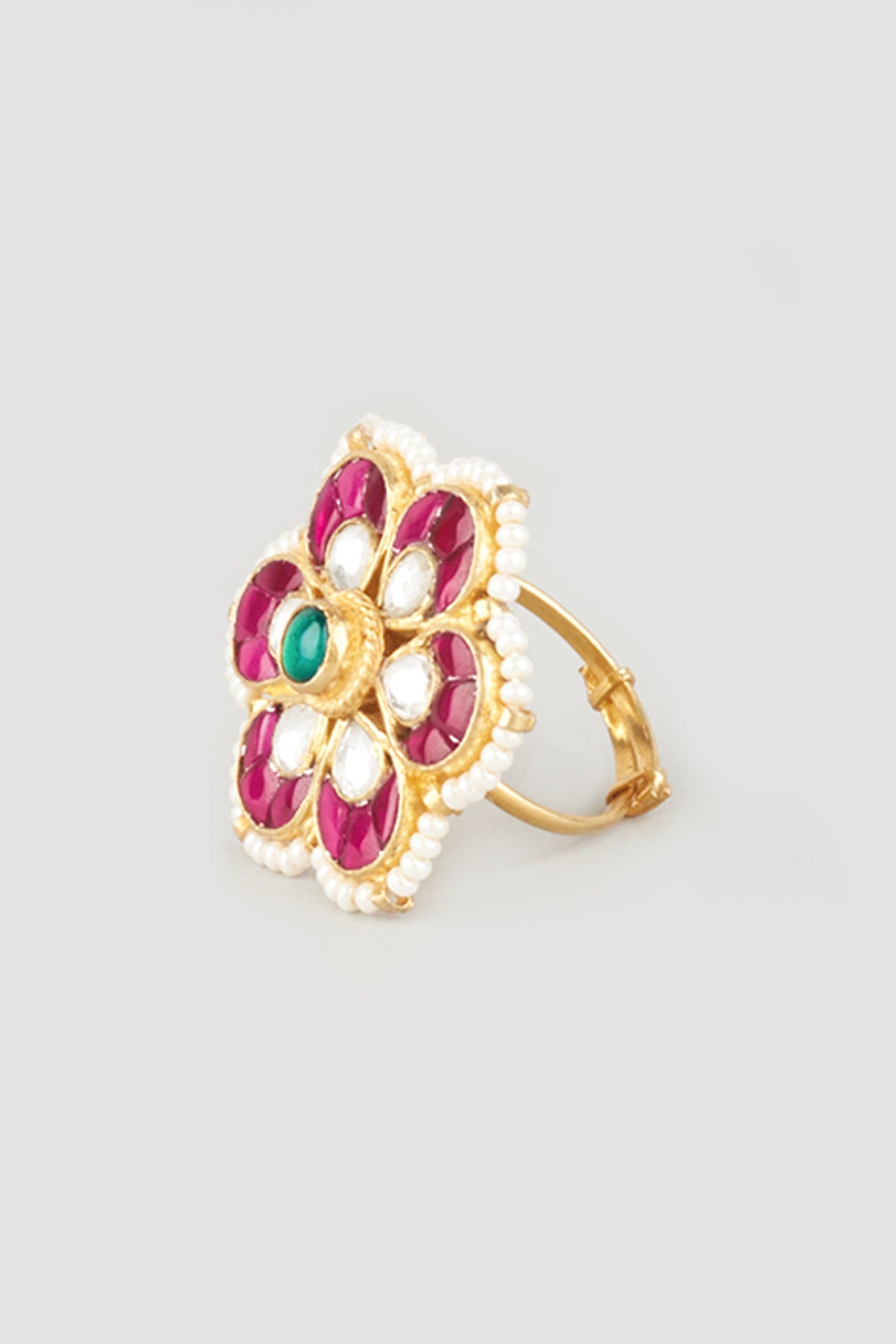 Gold Plated Kundan Polki Meenakari Ring