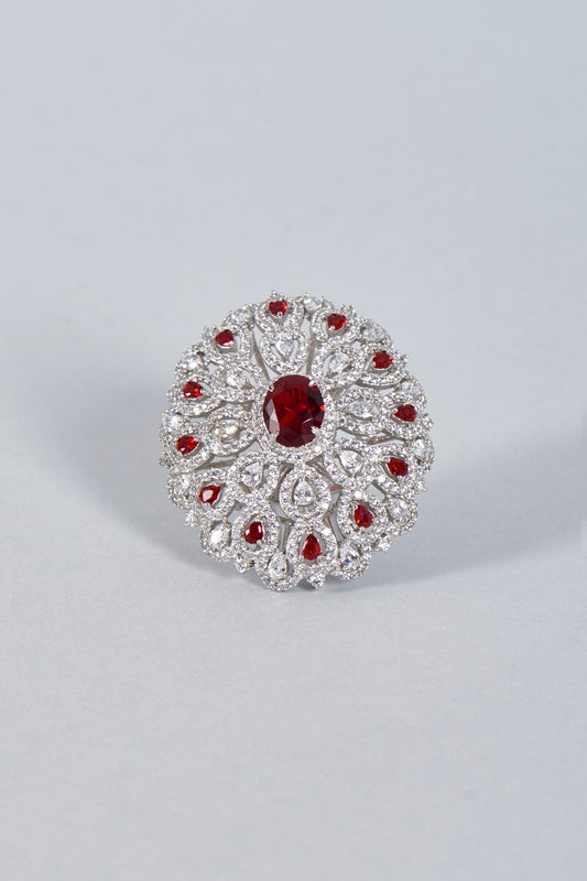 White Finish Zircon & Rubies Ring