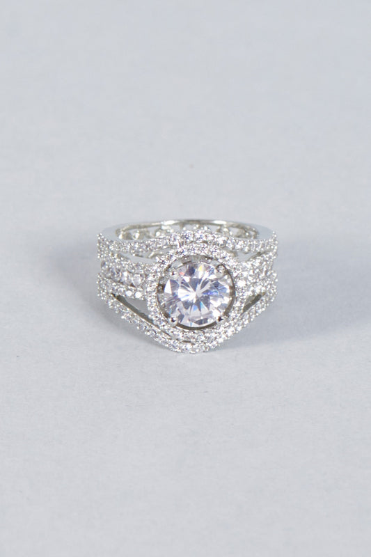 White Finish Solitaire Zircons Ring