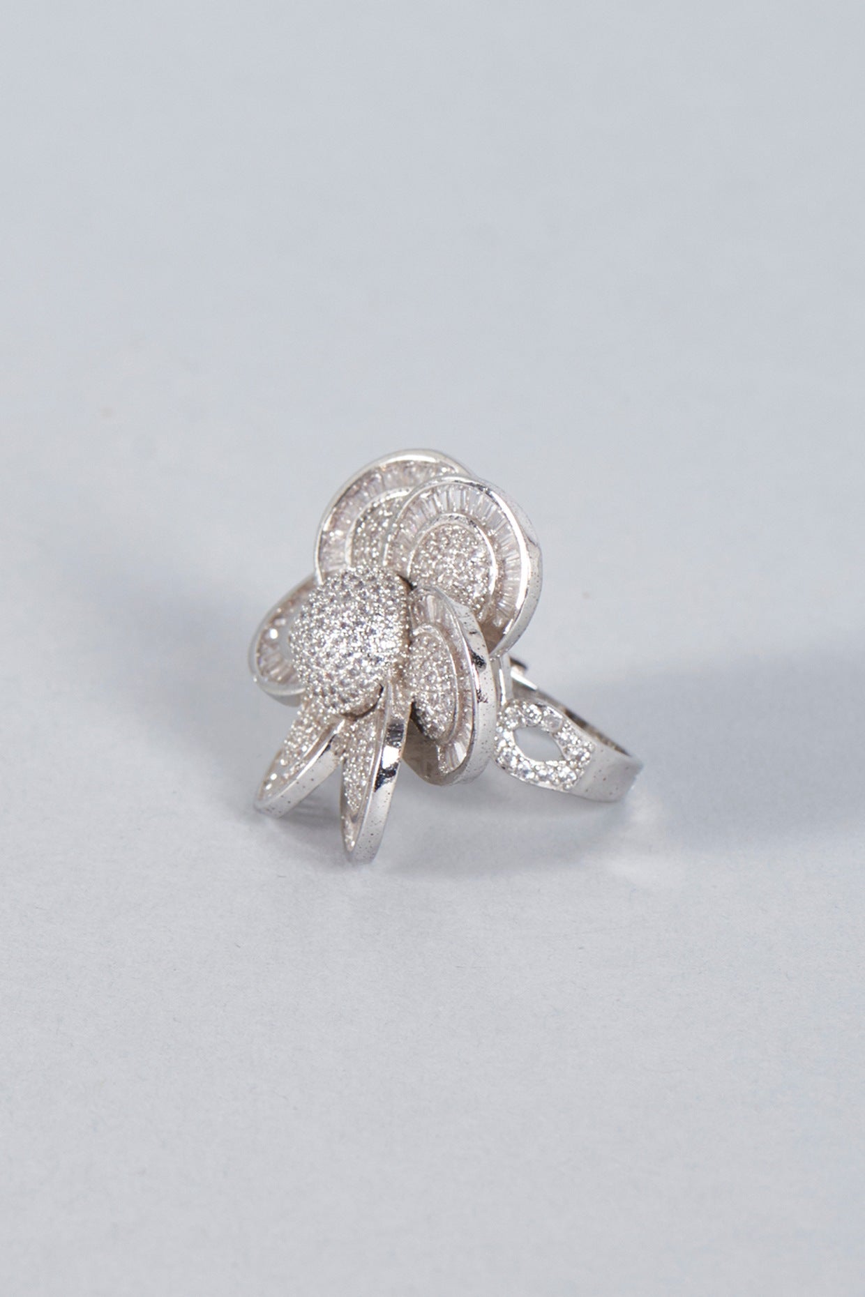 White Finish Faux Diamond Cocktail Ring