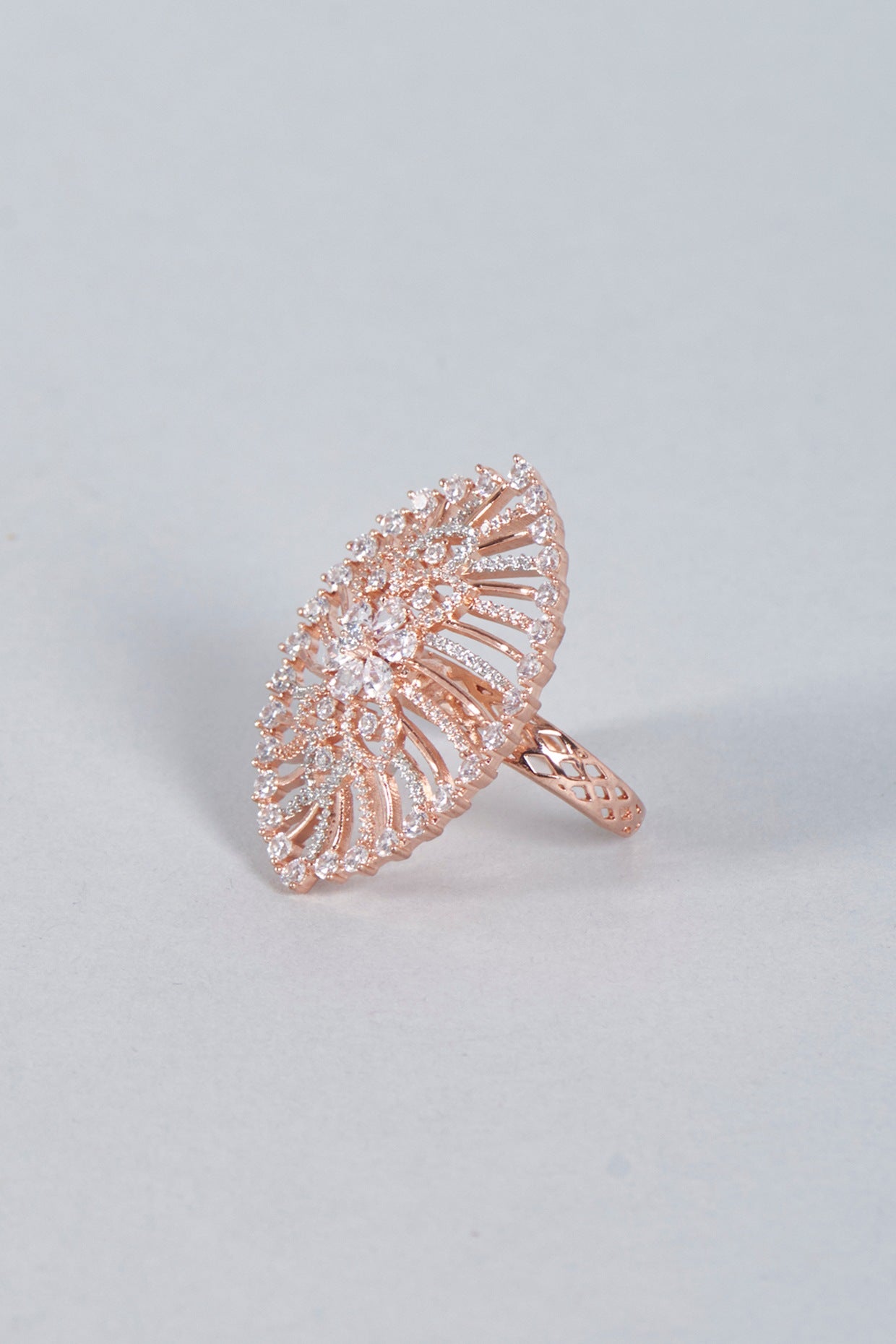 Two Tone Finish Zircons Floral Ring