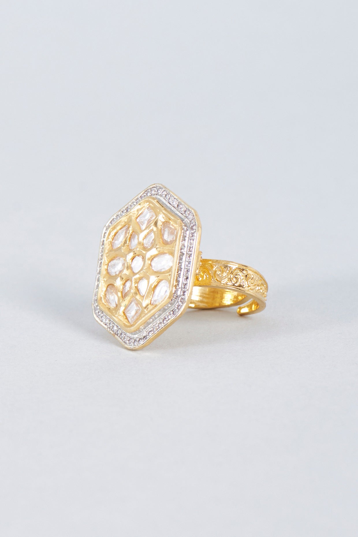 Two Tone Finish Kundan Polki Ring