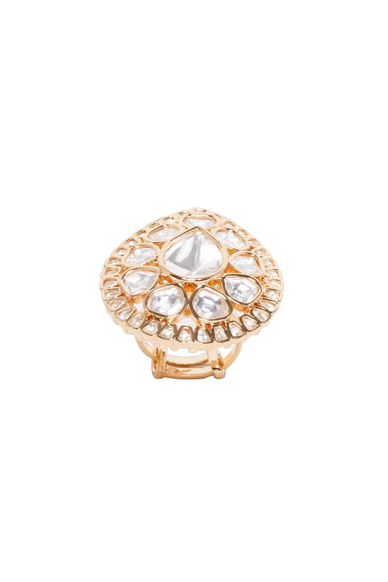 Gold Finish Kundan Polki Ring