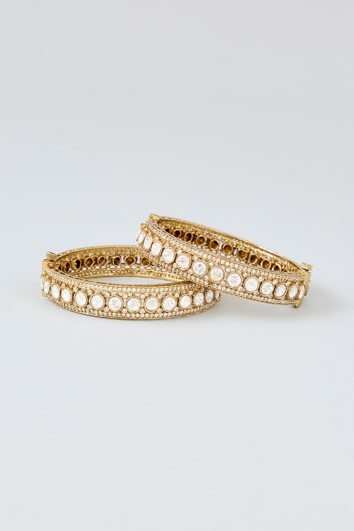 Antique Gold Finish Kundan Polki Bangles (Set of 2)