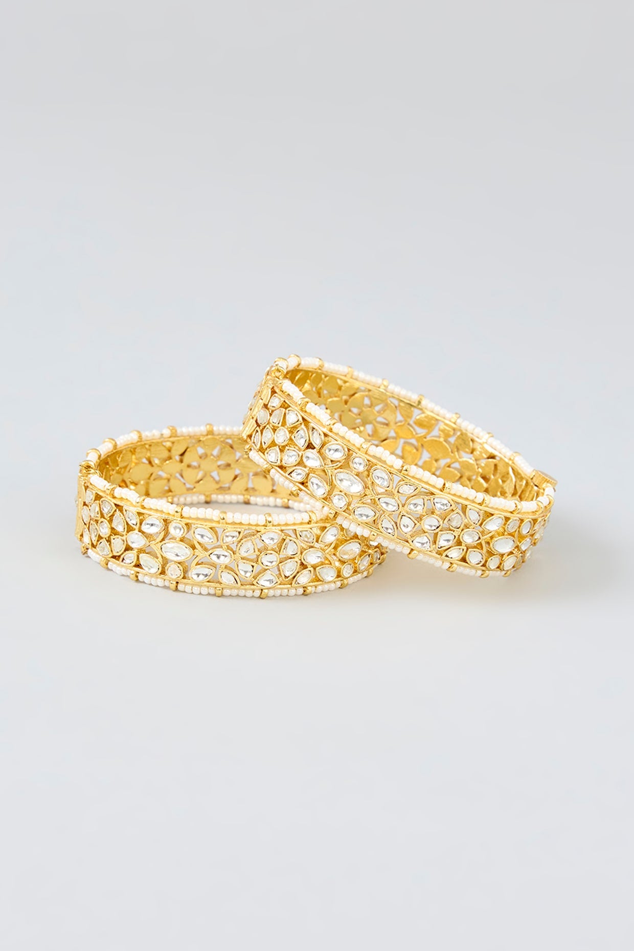 Gold Finish Kundan Polki Bangles (Set Of 2)