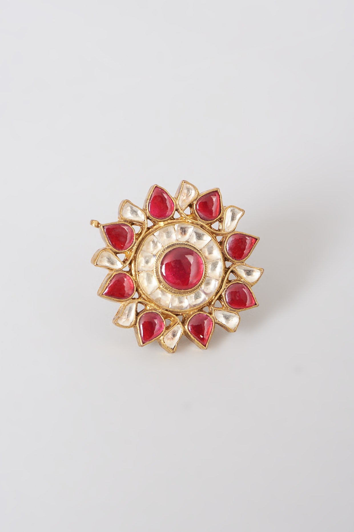 Gold Finish Red Kundan Polki Ring