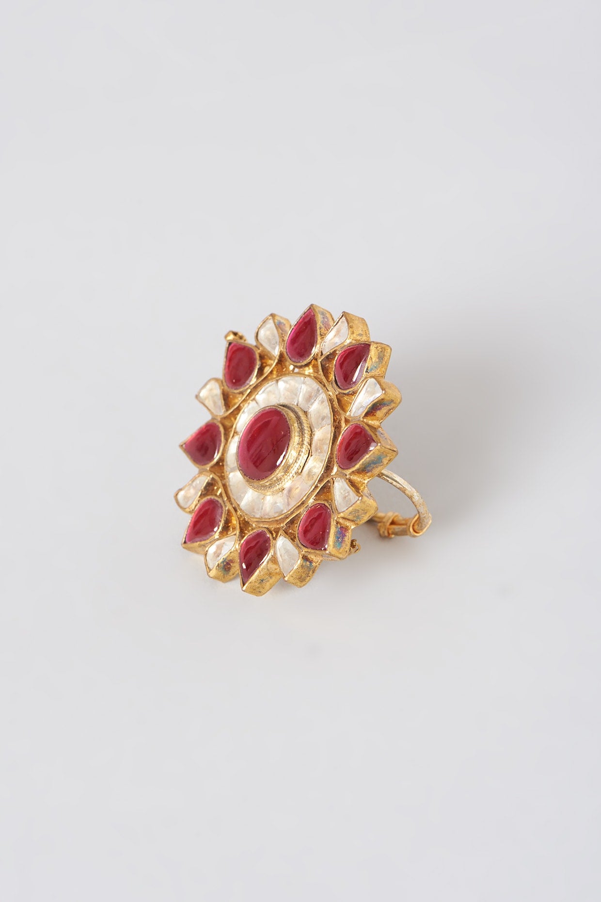 Gold Finish Red Kundan Polki Ring