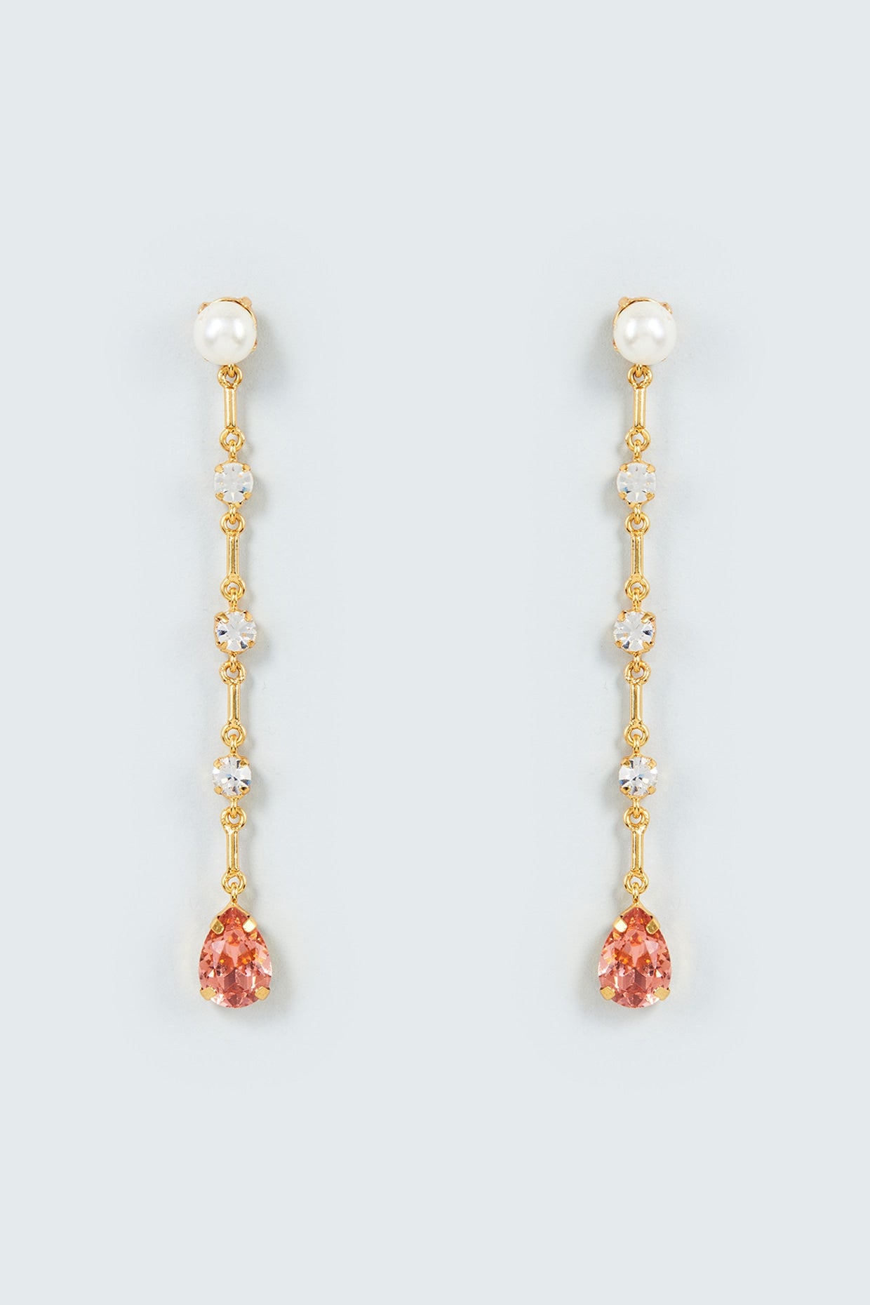 Gold Finish Blush Pink Swarovski Crystal & Pearl Dangler Earrings