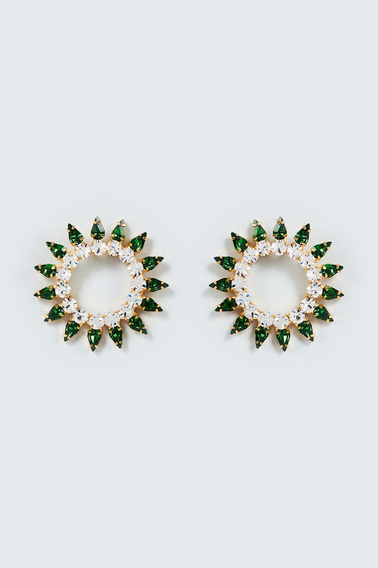 Gold Finish Green Swarovski Crystal Stud Earrings