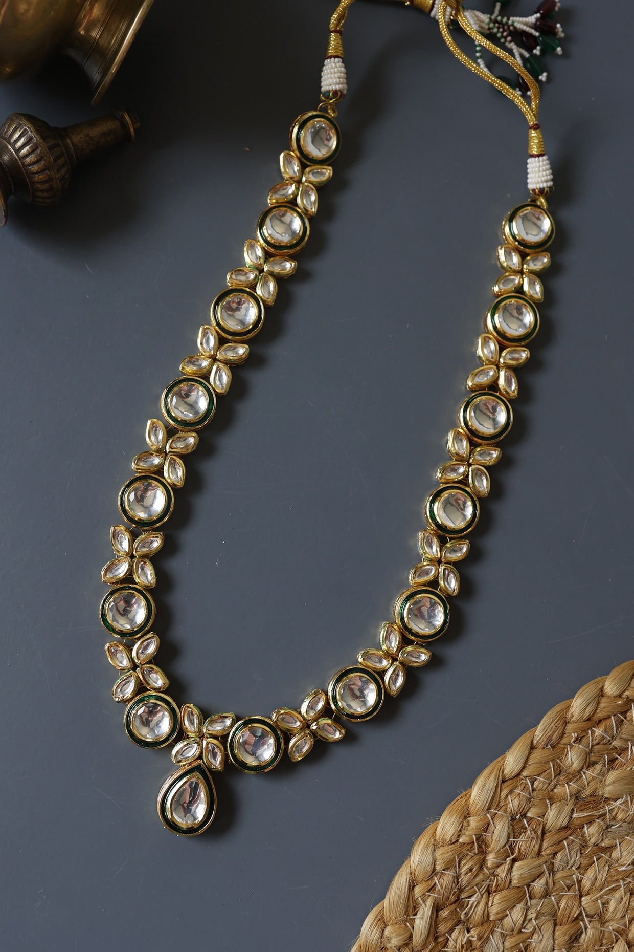 Gold Finish Handcrafted Kundan Polki Necklace