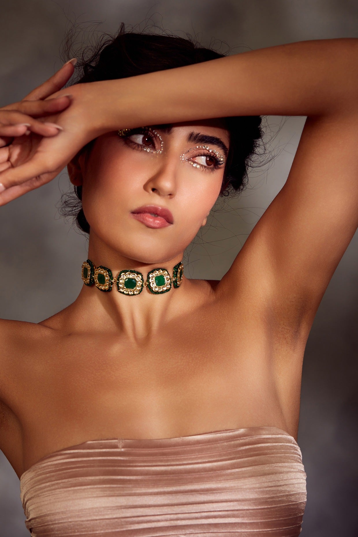 Gold Finish Green Kundan Polki Choker Necklace