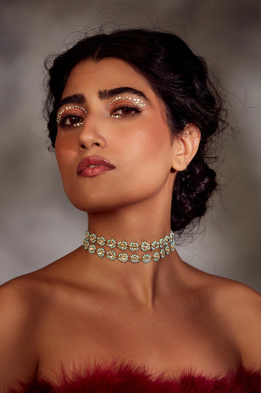 Gold Finish Kundan Polki & Turquoise Stone Choker Necklace