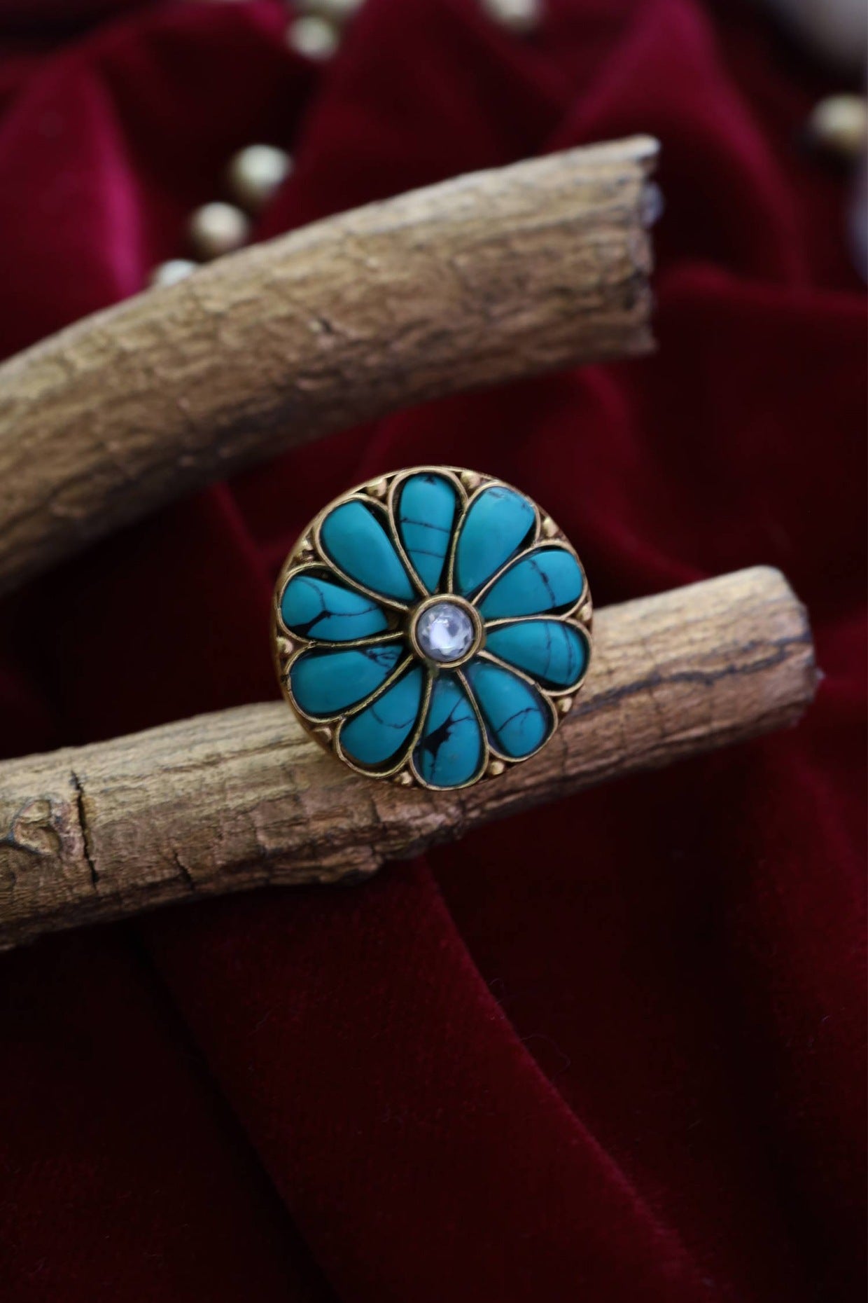 Gold Finish Turquoise Stones Ring