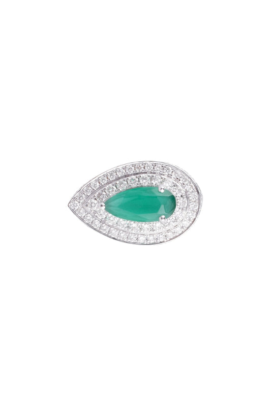 18kt White gold pear emerald and diamond ring