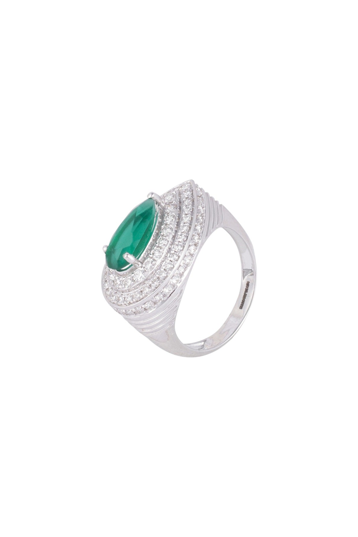 18kt White gold pear emerald and diamond ring