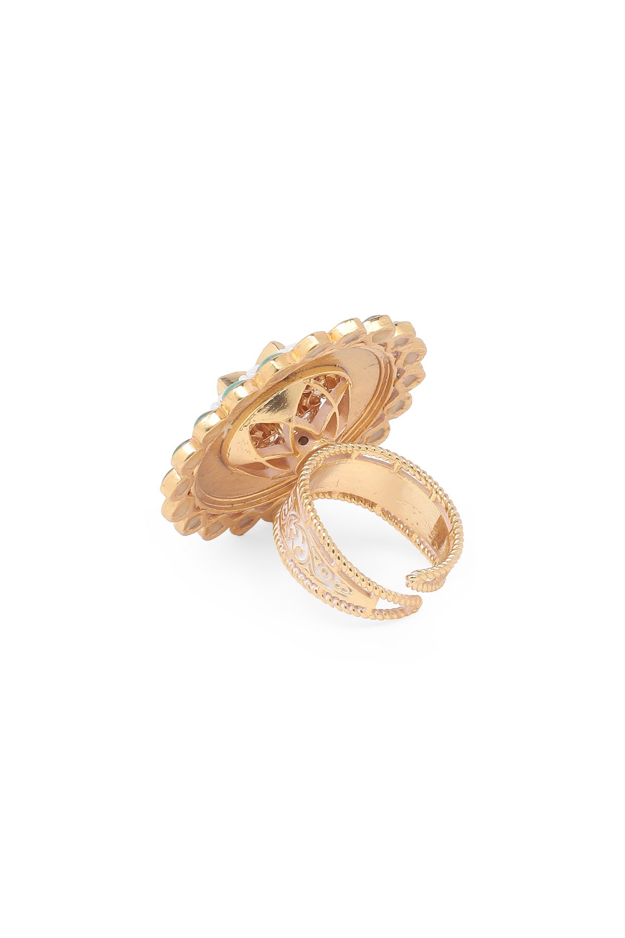 Gold Finish Green Stone Meenakari Ring