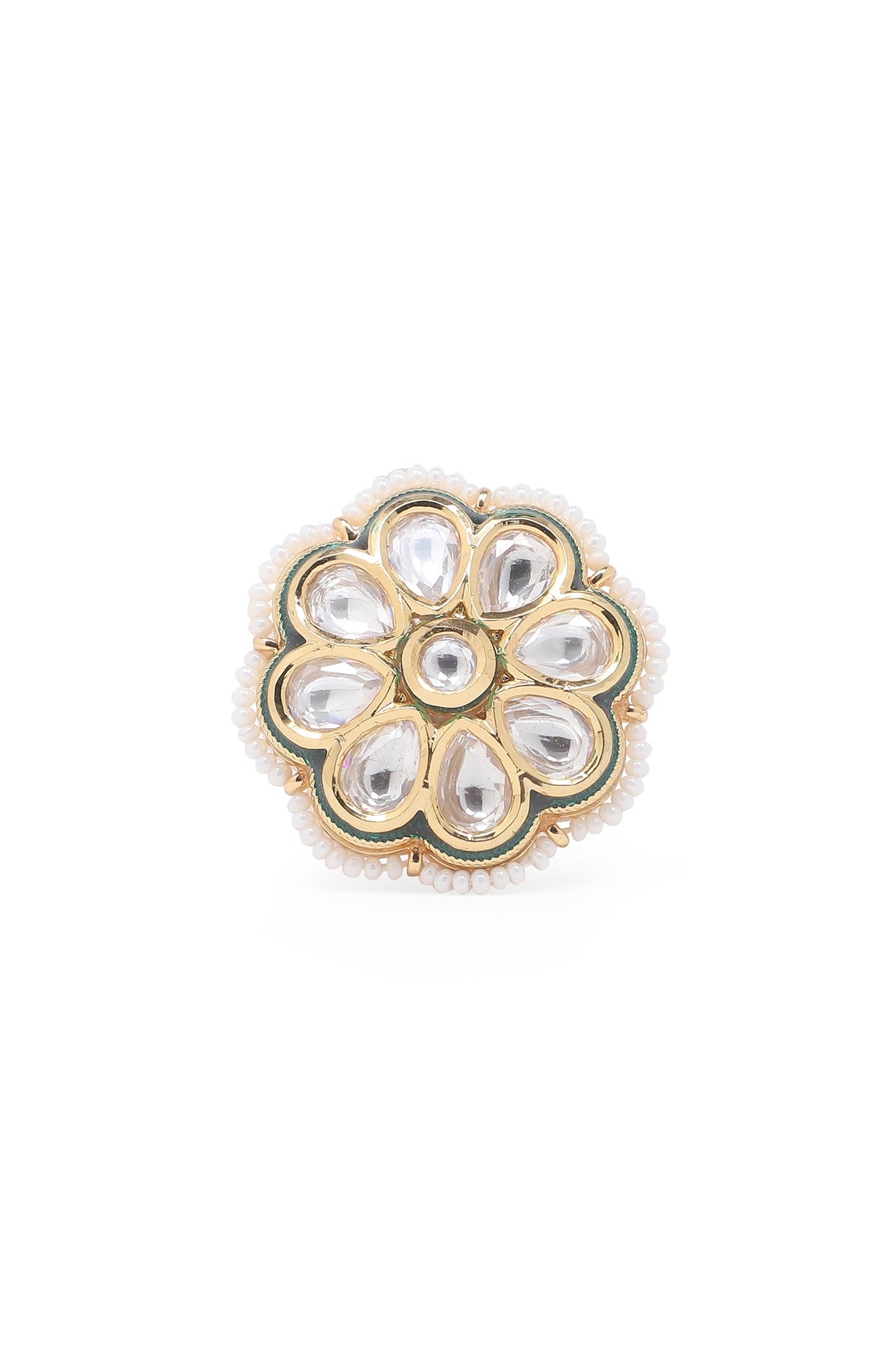 Gold Finish Shell Pearl & Kundan Polki Ring