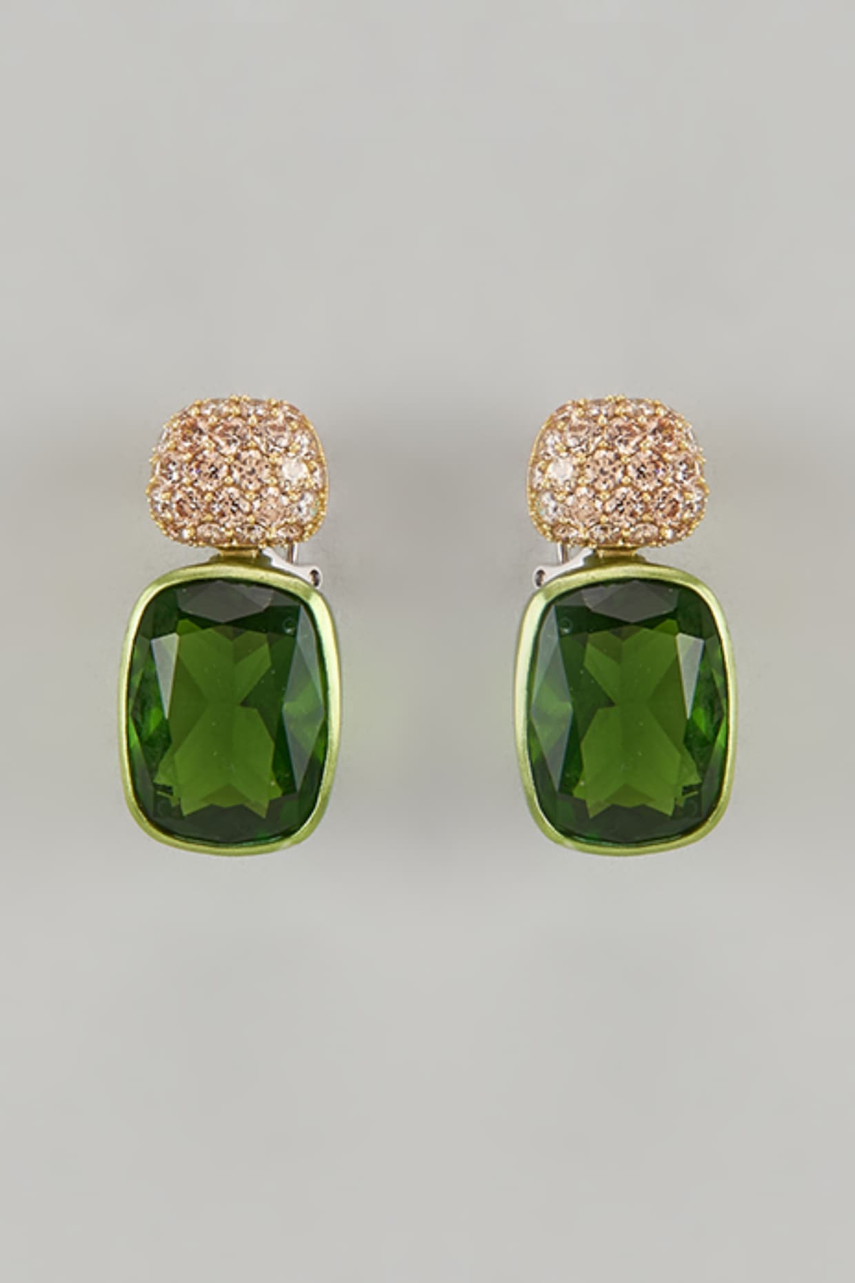 Gold Finish Cubic Zirconia & Green Stone Dangler Earrings In Sterling Silver