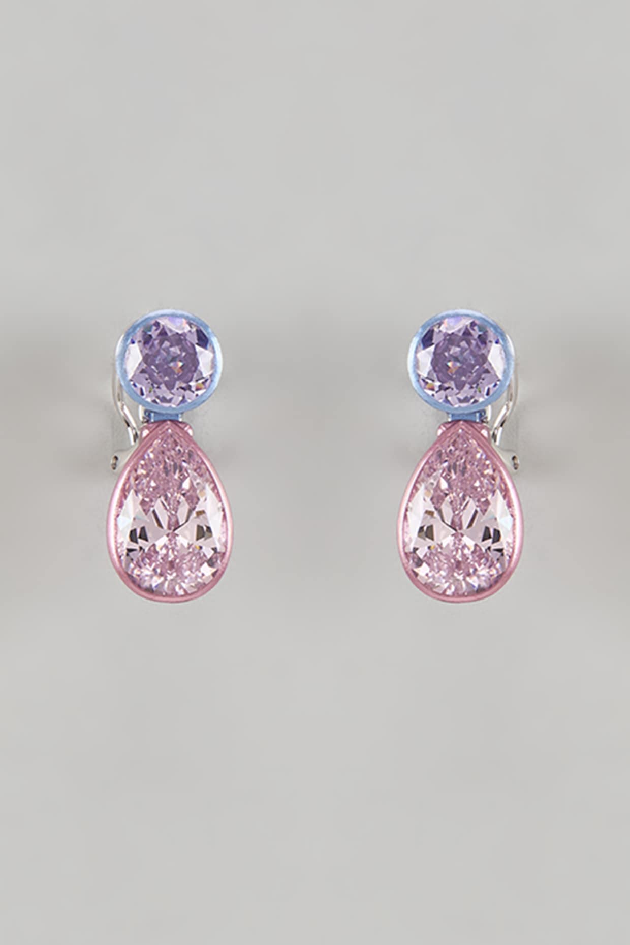 White Finish Cubic Zirconia & Pink Stone Dangler Earrings In Sterling Silver