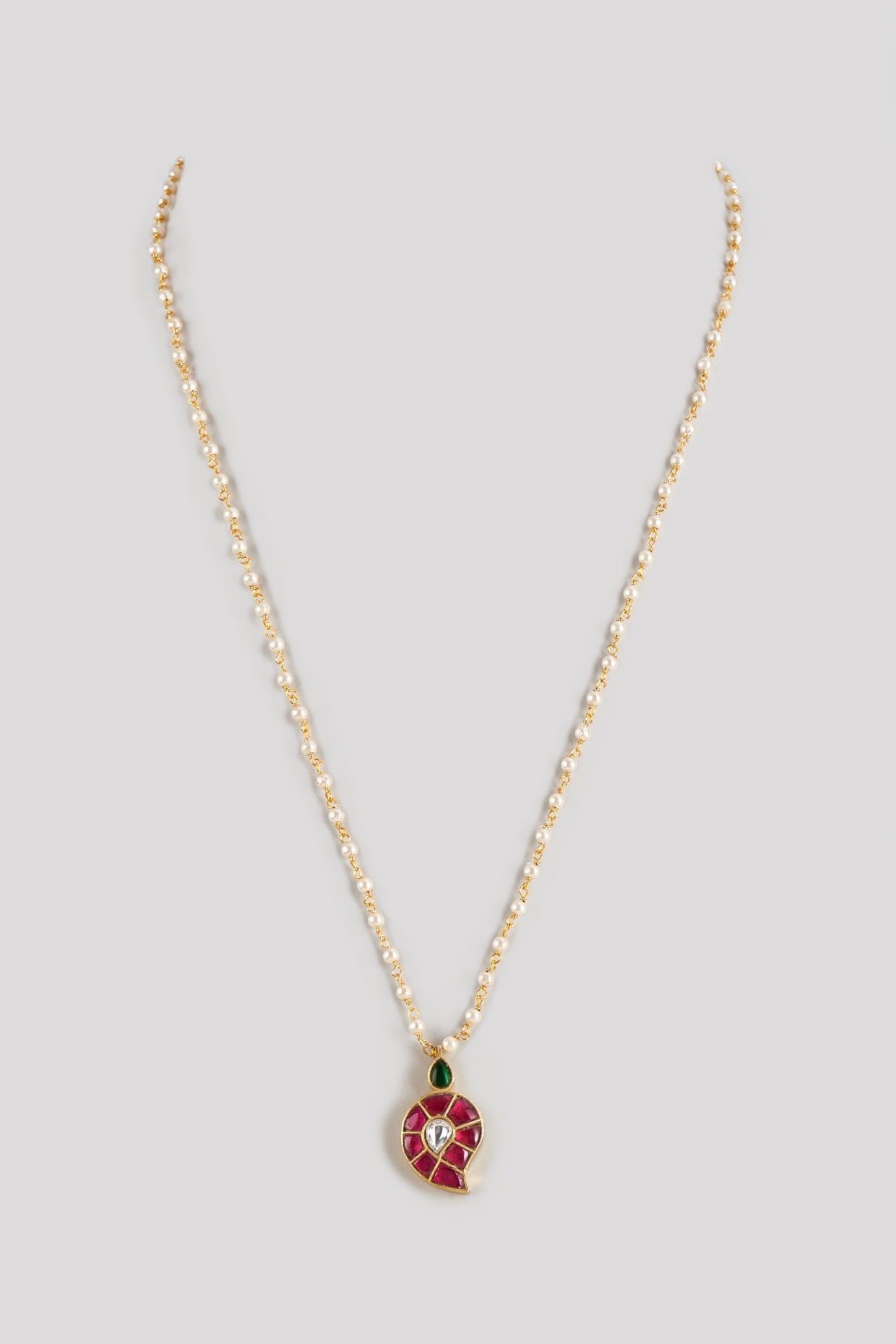 Gold Finish Kundan Polki & Natural Stone Pendant Necklace