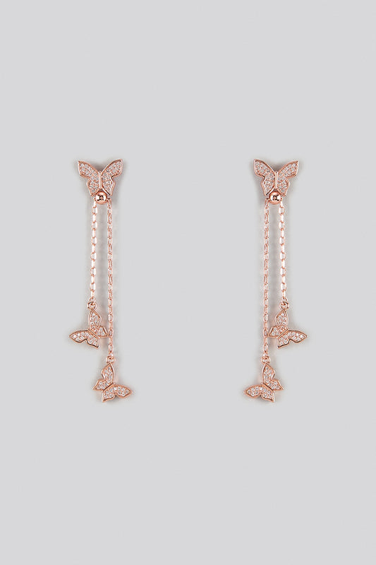 Rose Gold Finish Cubic Zirconia Dangler Earrings With Ring