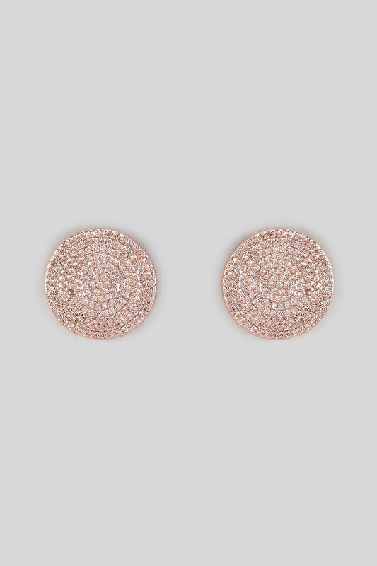 Rose Gold Finish Cubic Zirconia Stud Earrings With Ring