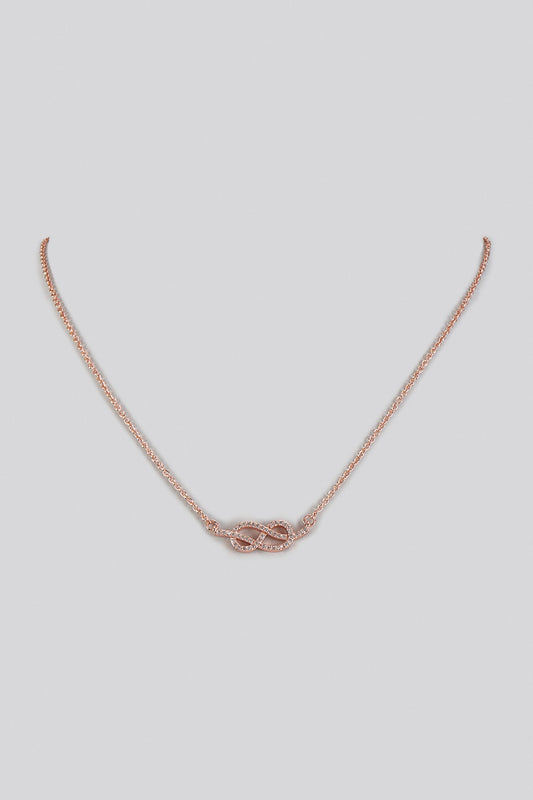 Rose Gold Finish Cubic Zirconia Doublet Infinity Necklace WIth Ring