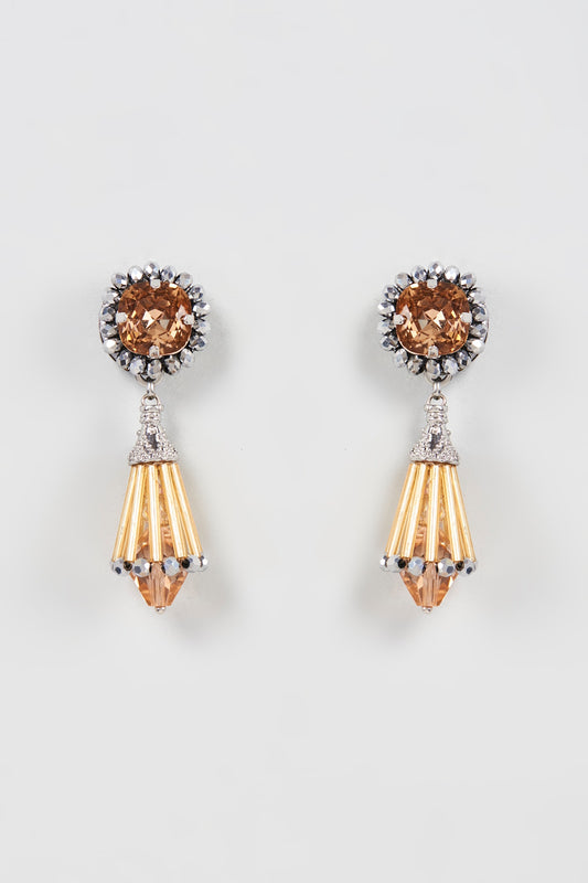 Gold Finish Crystal Drop Dangler Earrings