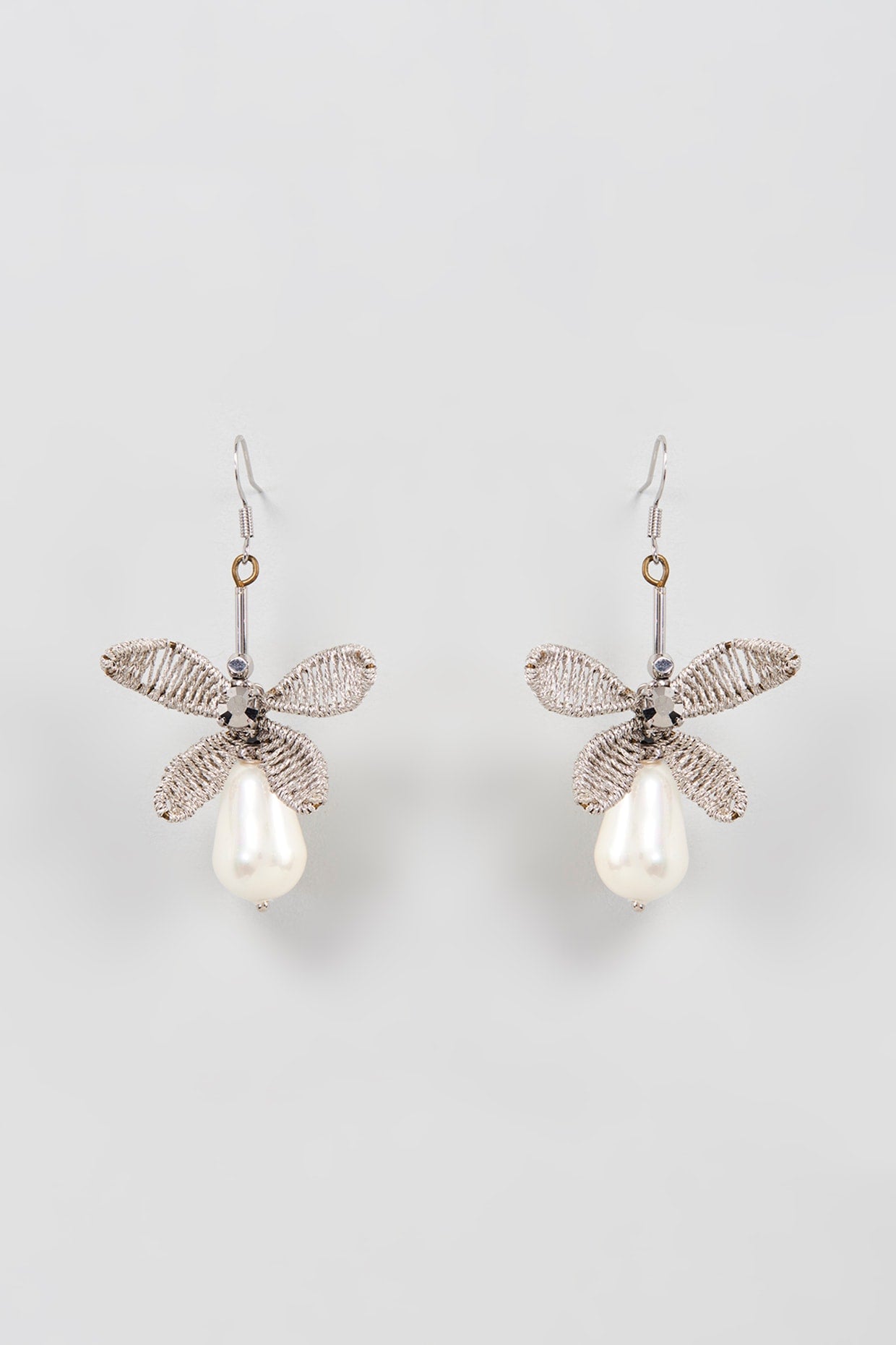 White Finish Pearl Drop Dangler Earrings