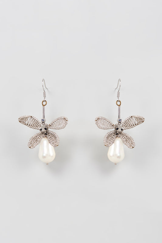 White Finish Pearl Drop Dangler Earrings