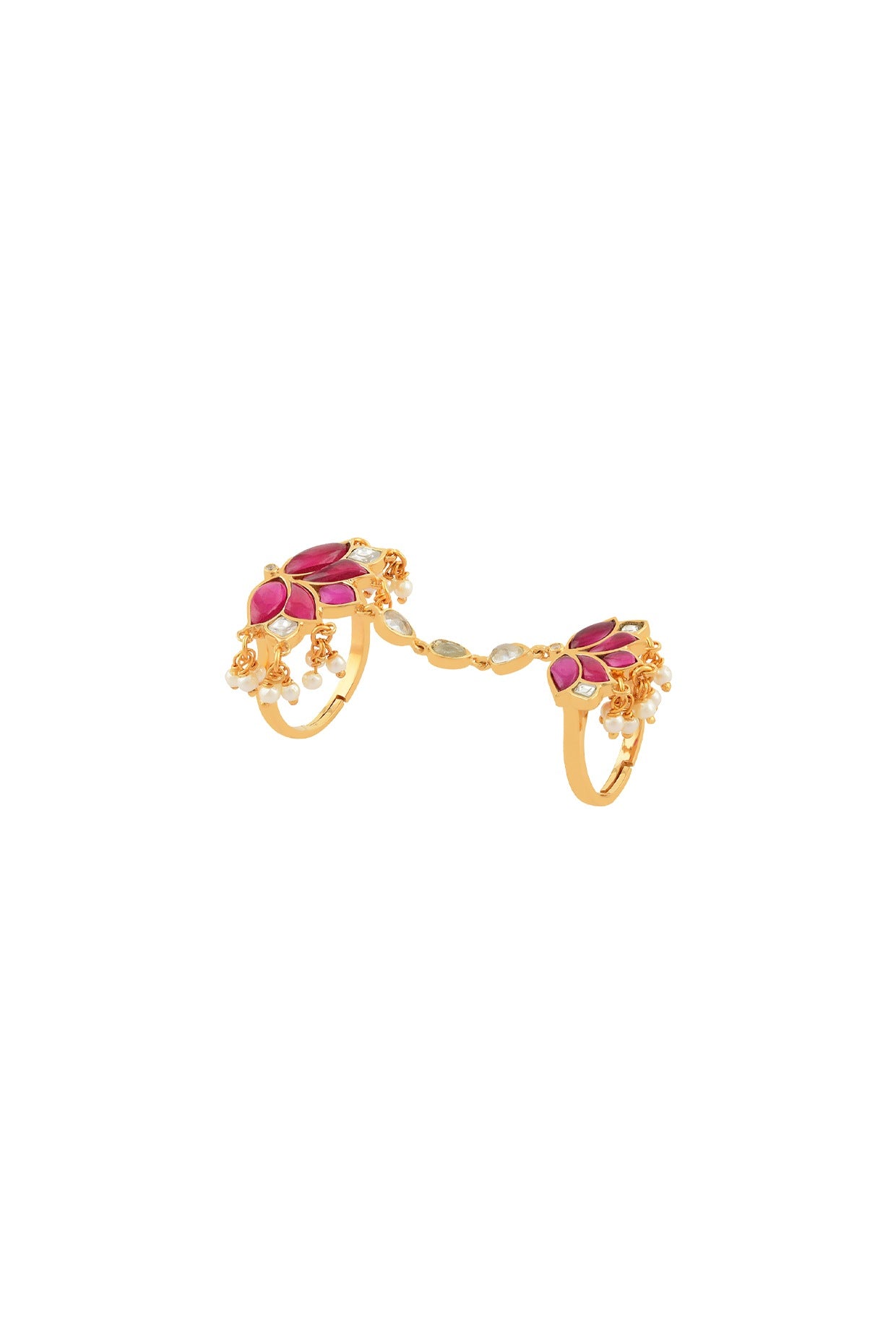 Gold Finish Mogra Gajra Ring In Sterling Silver