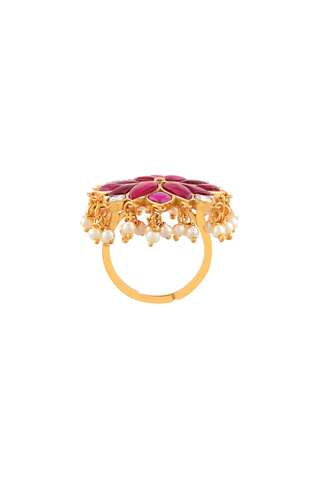 Gold Finish Mogra Statment Ring In Sterling Silver