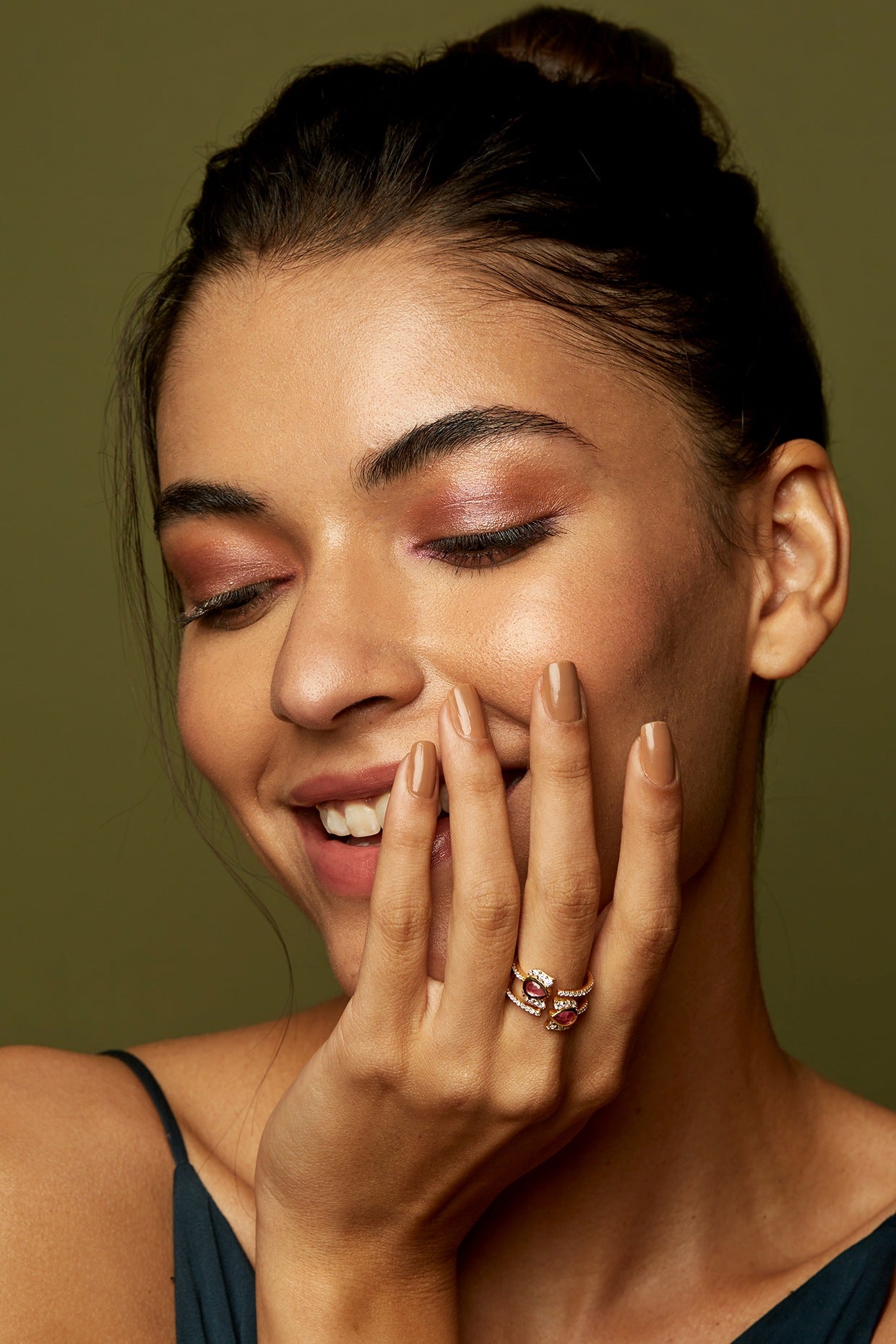 Gold Finish Diamond Double Band Ring In Sterling Silver