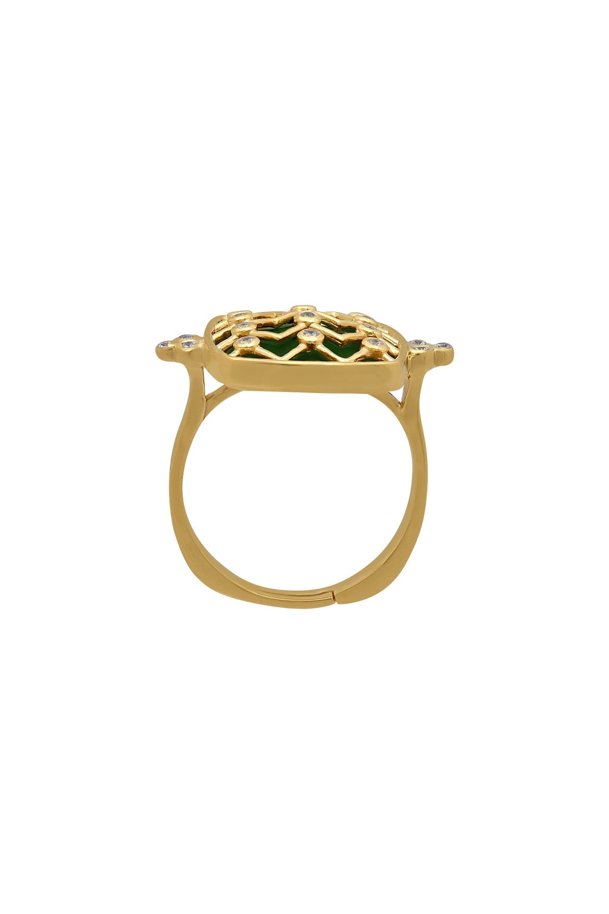 Gold Finish Enameled & Zircon Ring In Sterling Silver