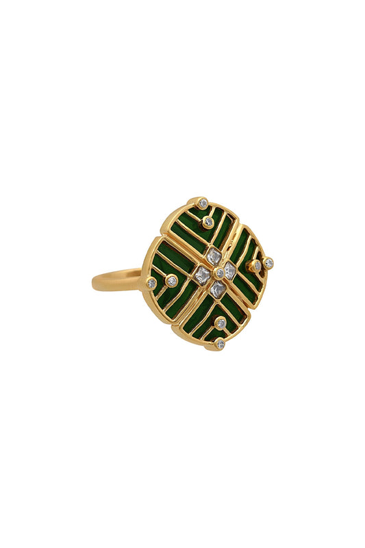 Gold Finish Zircon Floral Ring In Sterling Silver