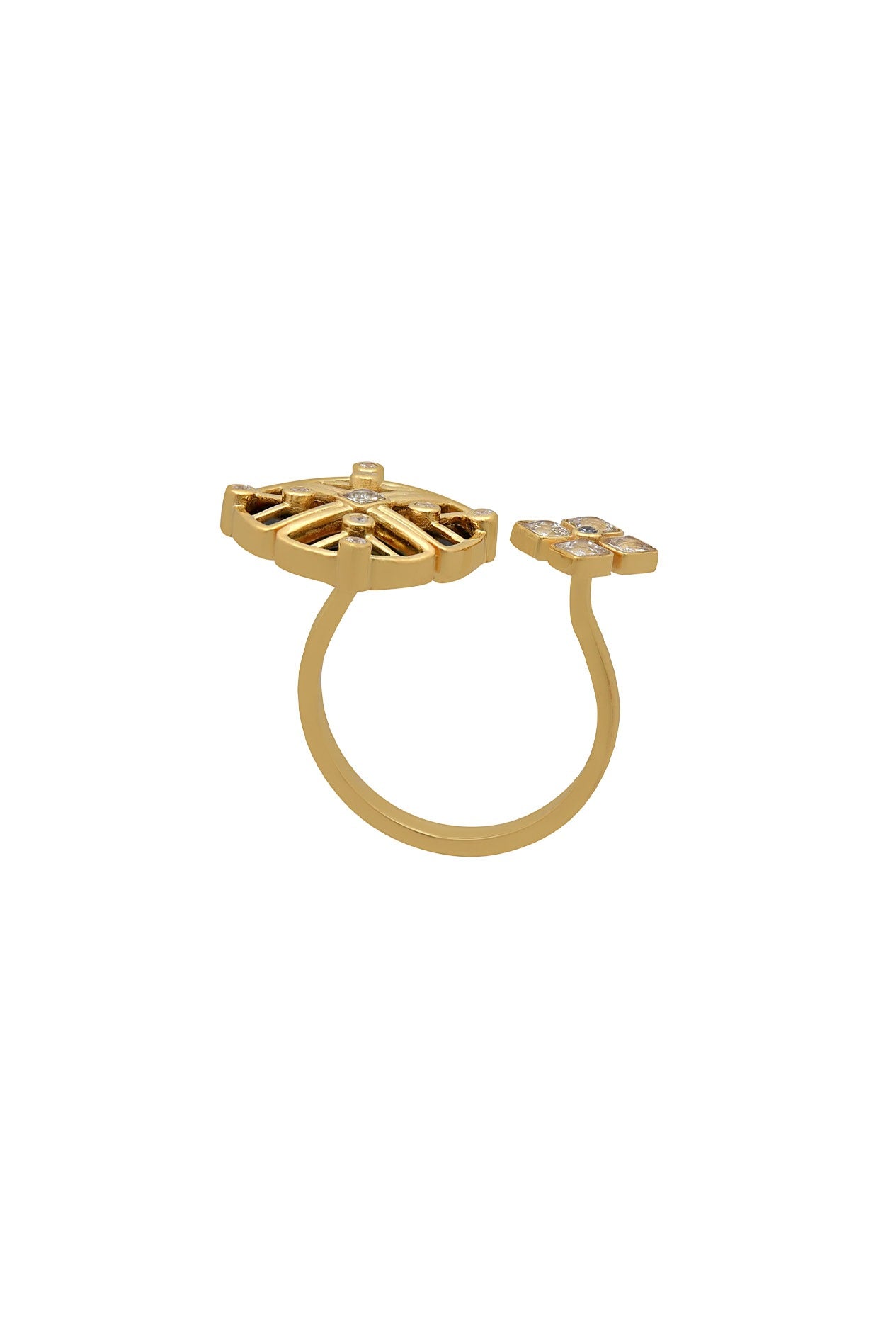 Gold Finish Enameled Ring In Sterling Silver