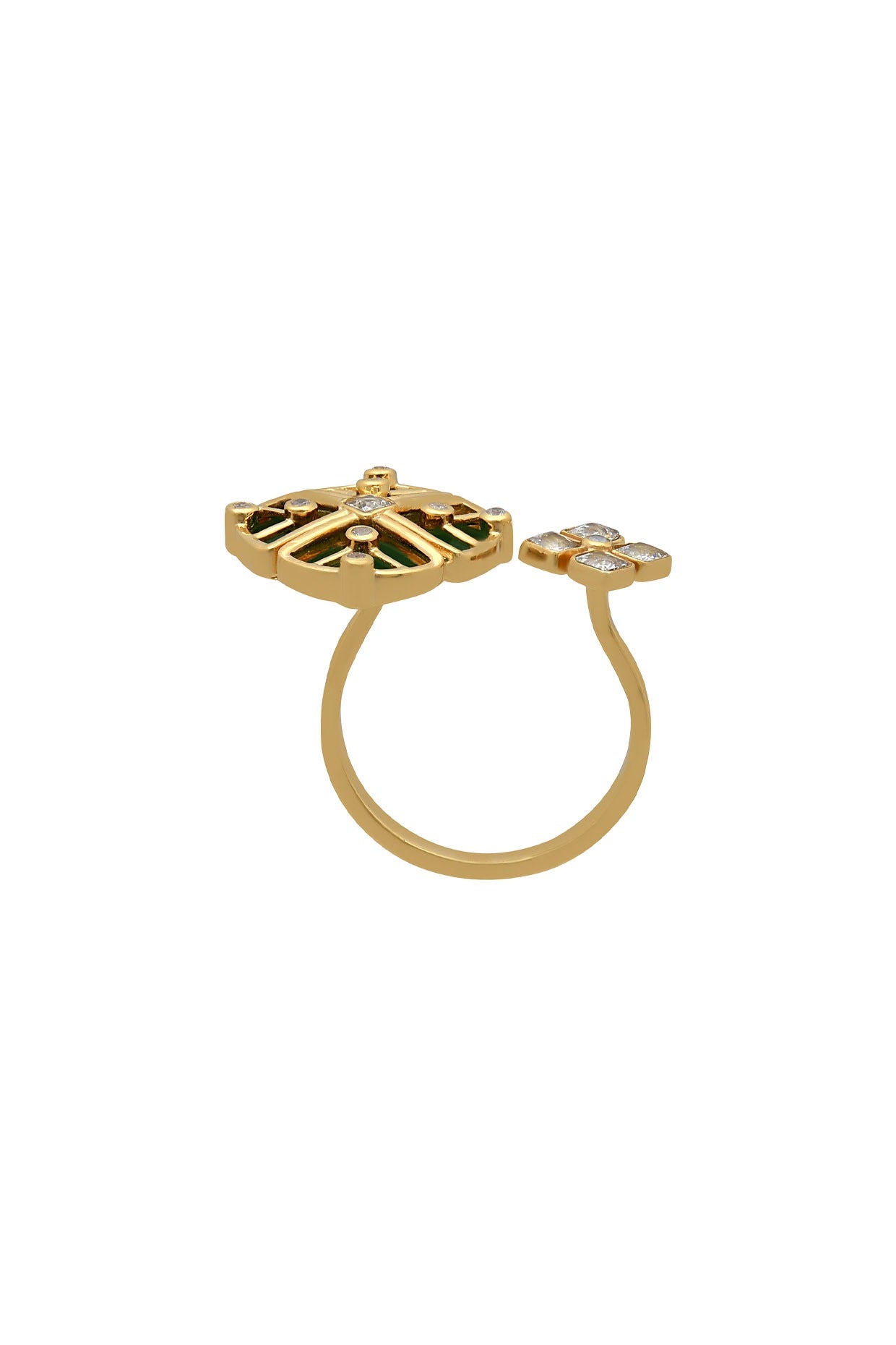 Gold Finish Enameled & Zircon Ring In Sterling Silver