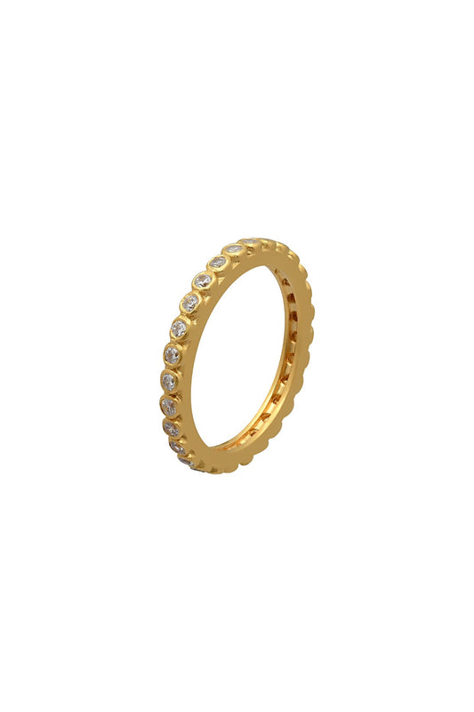 Gold Finish Enambeled Ring In Sterling Silver With Zircons