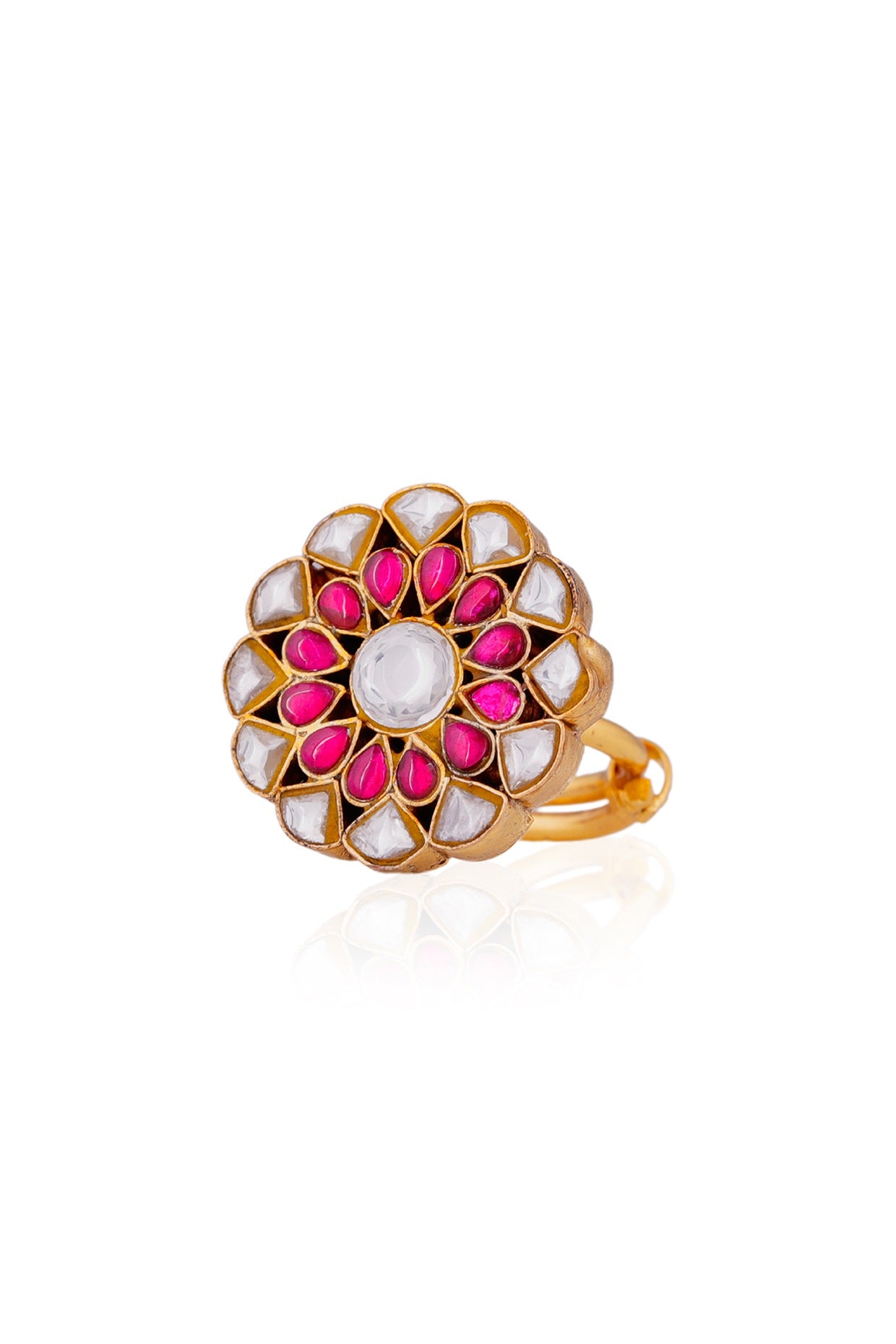 Gold Finish Jadau & Pearl Ring