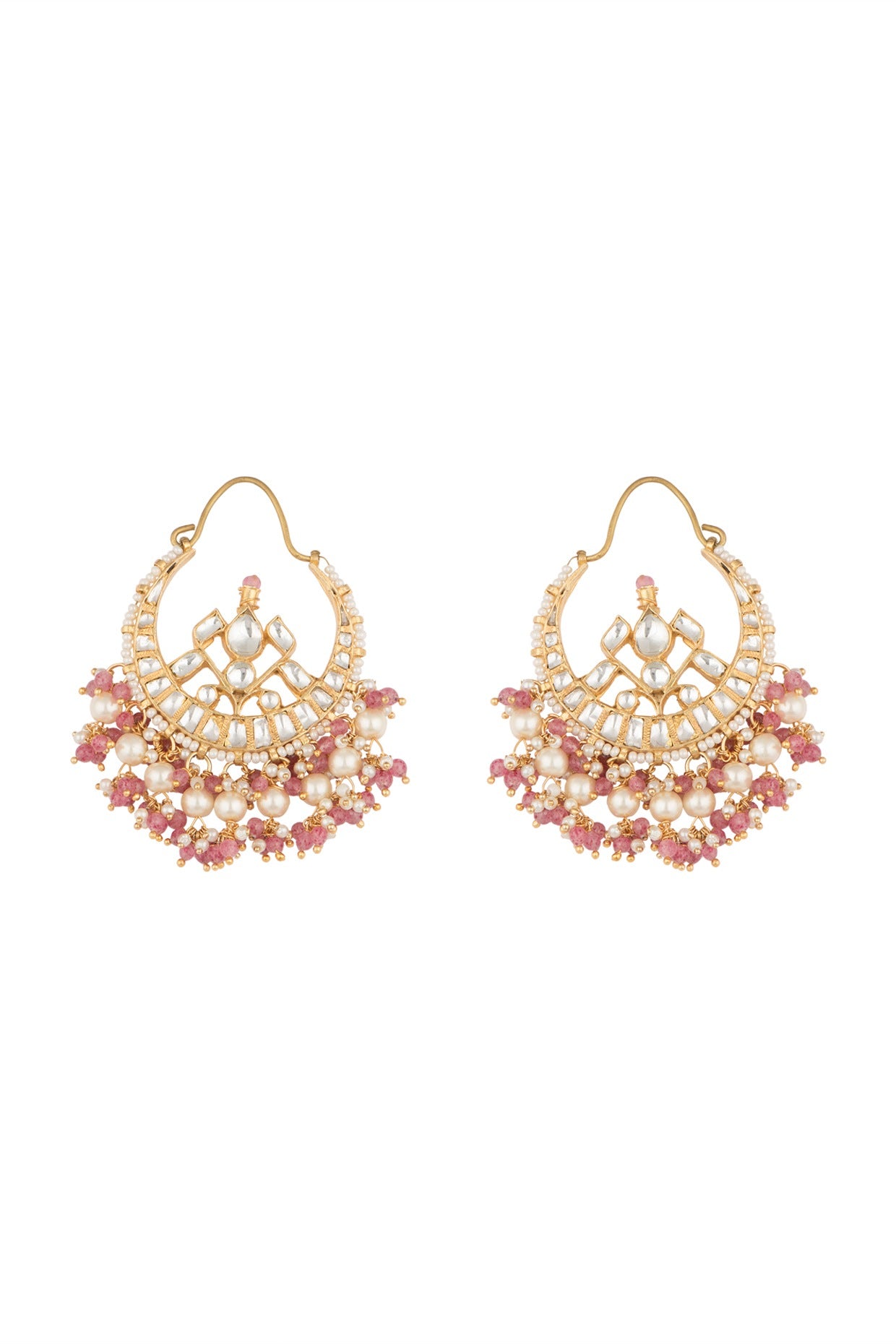 Gold Plated Pastel Pink Pearl Bali Earrings