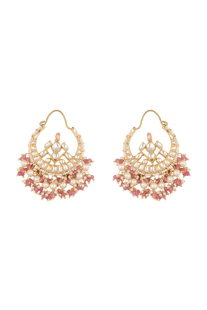 Gold Plated Pastel Pink Pearl Bali Earrings