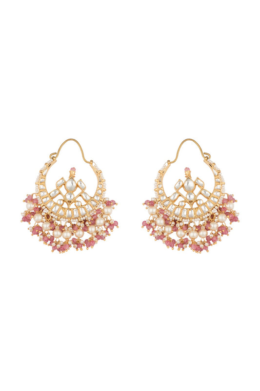 Gold Plated Pastel Pink Pearl Bali Earrings